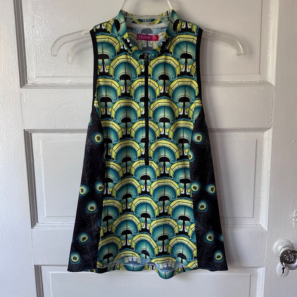 3/$20💥 Terry Women’s Cycling Tank Top‎ S 1/4 Zip Stretch Colorful Geometric - Picture 3 of 17